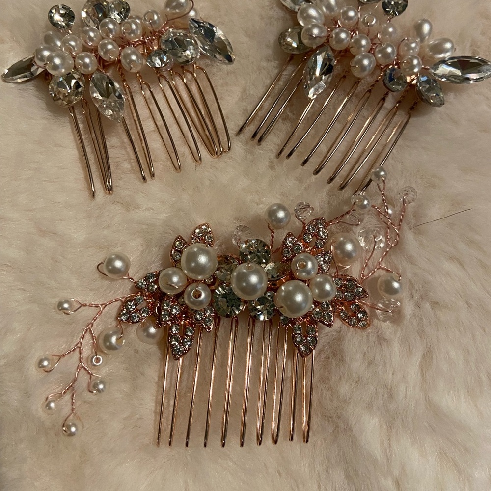 Gold and White Bridal Hair Accessories with Pearls and Crystals